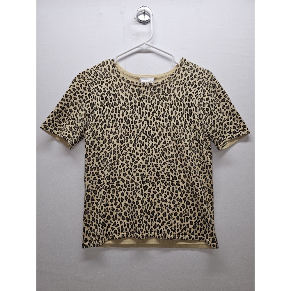 VTG 90s Napa Valley Leopard Print Knit Top Petite Small Retro Glam Mob Wife